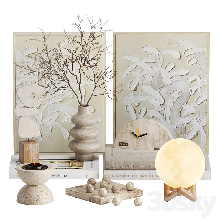 Decorative Set 04 frame, waiving pot, clock, candle, game, moon, light, stand, book